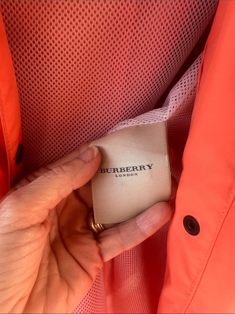Burberry Bright Orange Hooded Raincoat with Check Lining - Picture 11 of 13